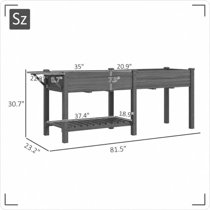WOW PIONEER Elevated Raised Wood Garden Bed with Dual Planting Boxes, Side Table, Bottom Shelf, Liners, Drainage Holes for Gardening