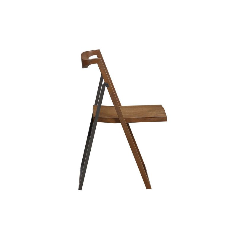 Curved Trim Panel Back Foldable Chair, Set of 2, Brown - Benzara