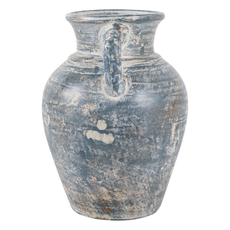 Terracotta, 9" Vase With Handles, Blue/white image number 2