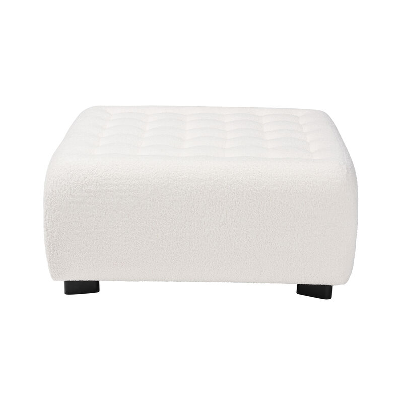 Baxton Studio Athena Modern and Ivory Boucle Upholstered and Black Finished Square Ottoman