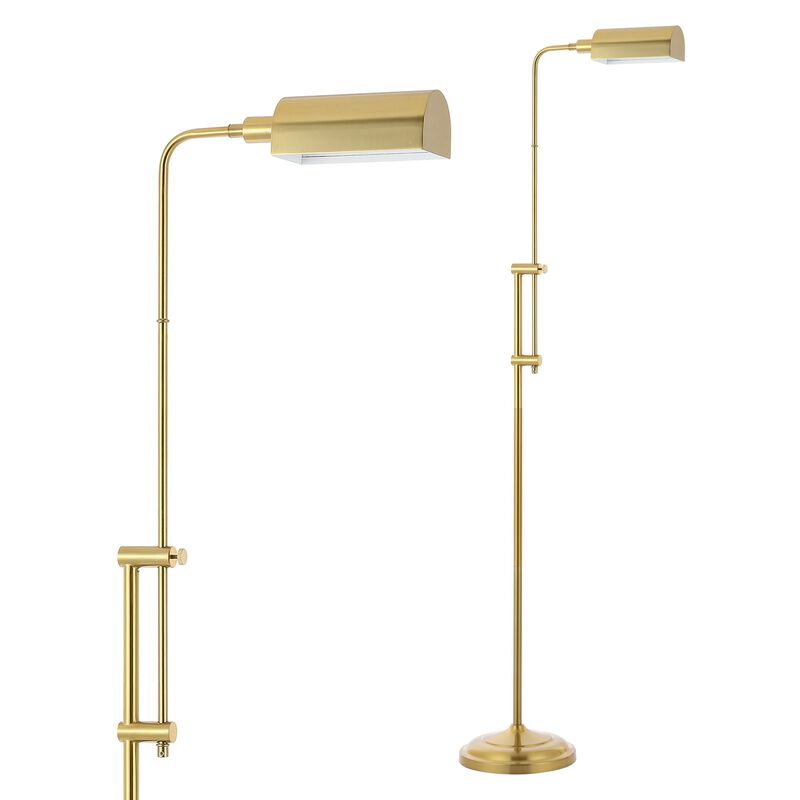 Zinnia 63" Industrial Minimalist Height-Adjustable Iron Pharmacy LED Floor Lamp, Brass Gold
