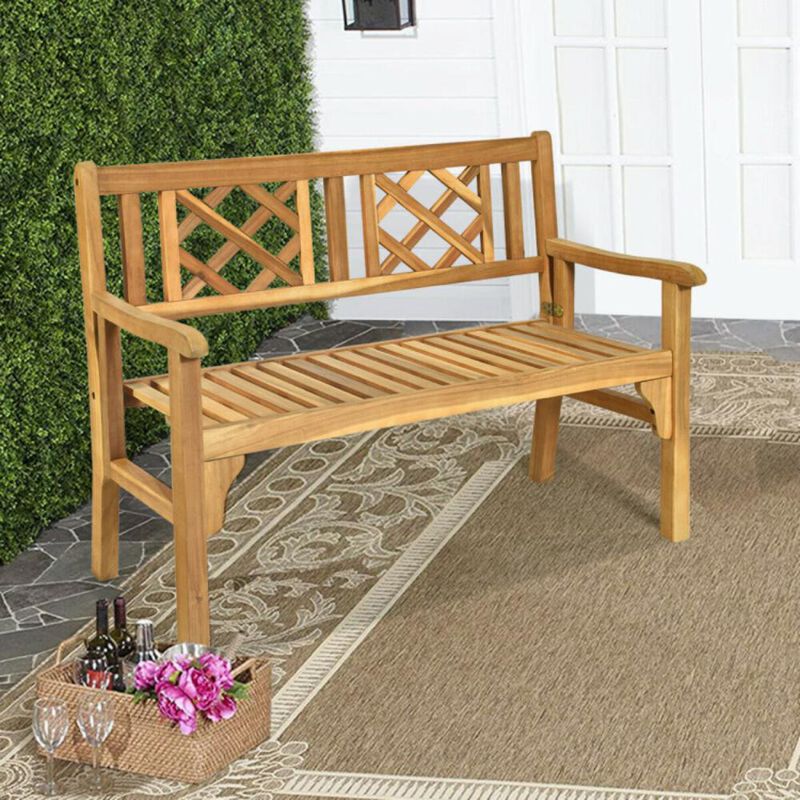 Hivvago Patio Foldable Bench with Curved Backrest and Armrest