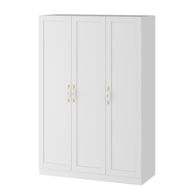 Wardrobe Armoire with Hanging Rod 3 Door Armoire Wardrobe Closet White