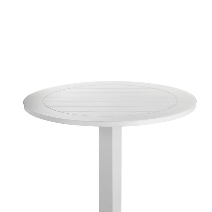 Keli 43 Inch Outdoor Bar Table, White Aluminum Frame, Foldable Design-Benzara