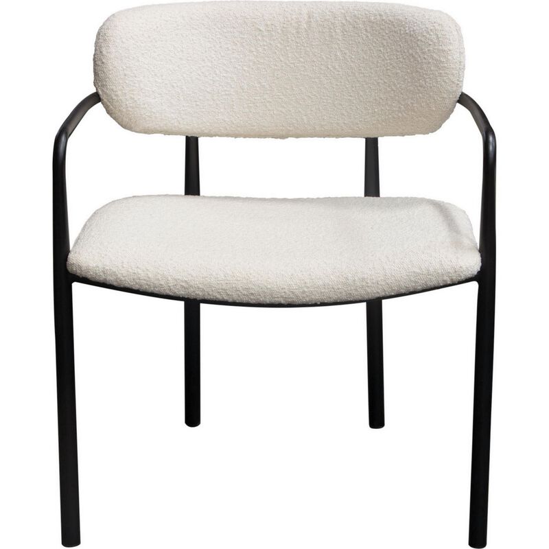 Oke 26 Inch Padded Dining Chair, Set of 2, Black, Ivory Boucle Upholstery - Benzara image number 2