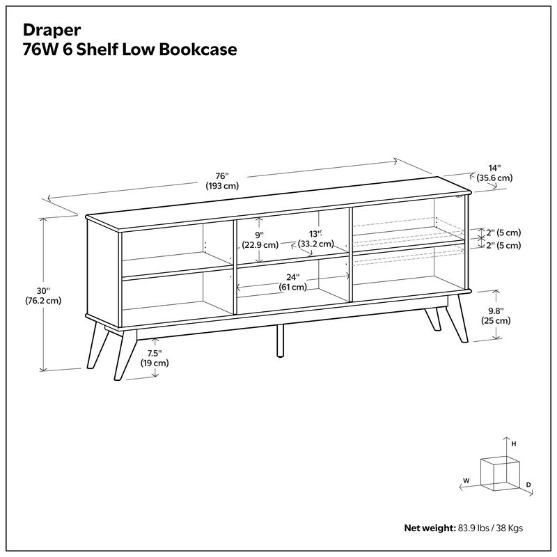 Simpli Home Draper Low 6 Shelf Bookcase image number 2