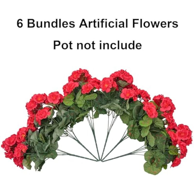 6 Bundle Red Artificial Outdoor Plants UV Resistant Garden Porch Decor image number 3