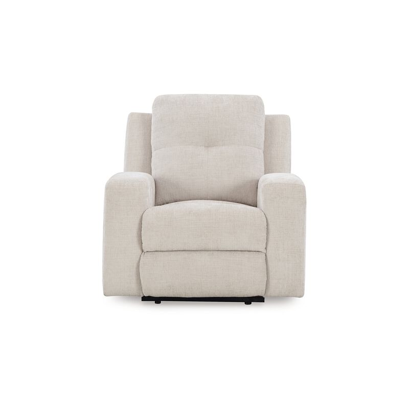 Genna Manual Recliner Chair, Light Beige Polyester, Soft Cushioned - Benzara