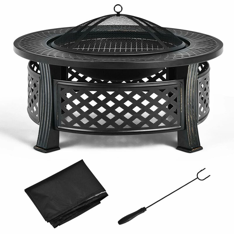 Mondawe 32" Fire Pit & BBQ Grill - 3-in-1 Outdoor Fire Bowl