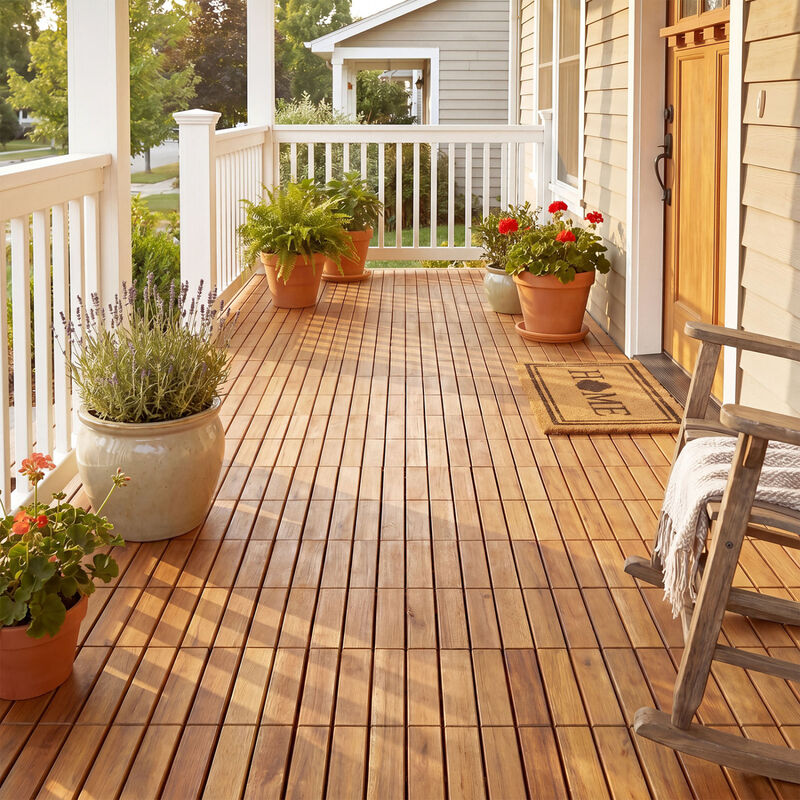 54 Piece Interlocking Wood Deck Tiles for Outdoor Patio Balcony and Garden-Natural image number 7