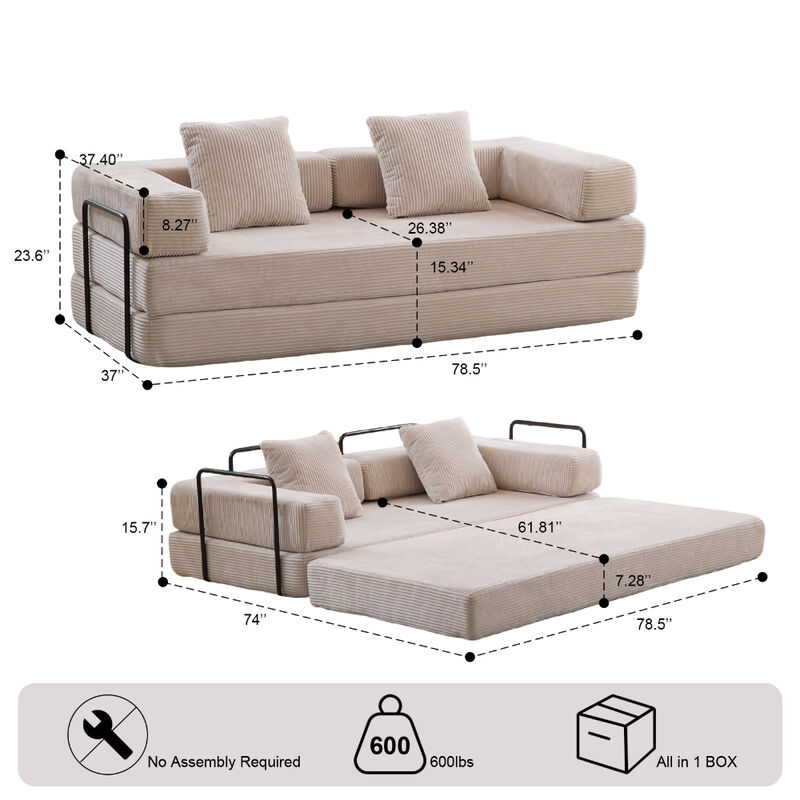 Convertible Floor Couch with Pillow Back, Armrest and Compression Sofa Design image number 3