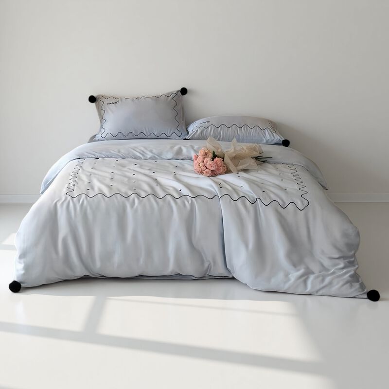 Queen Retro French Mist Tencel Duvet Cover Set of 4 image number 0