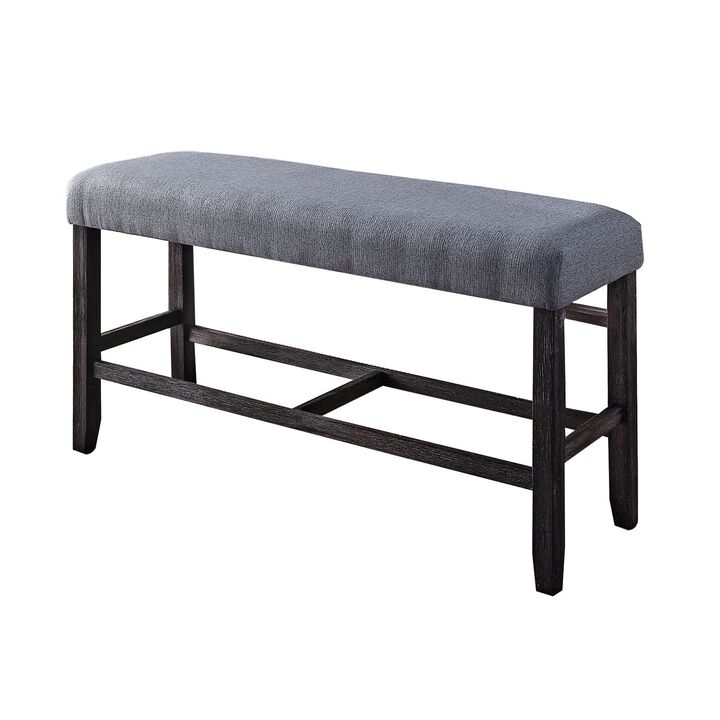 Rectangular Fabric Counter Height Bench with Padded Seat, Brown and Blue-Benzara