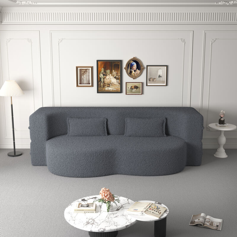 GOODSILO Comfortable Convertible Sleeper Floor Sofa with Plush Teddy Fabric and Foam Filling image number 4