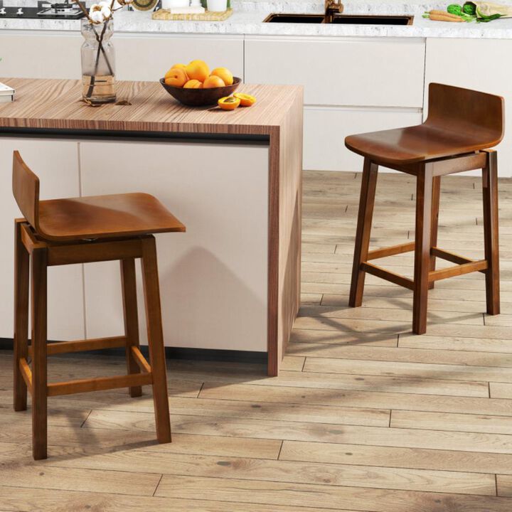 Hivvago Swivel Wooden Bar Stools Set of 2 with Rubber Wood Legs and Low Back
