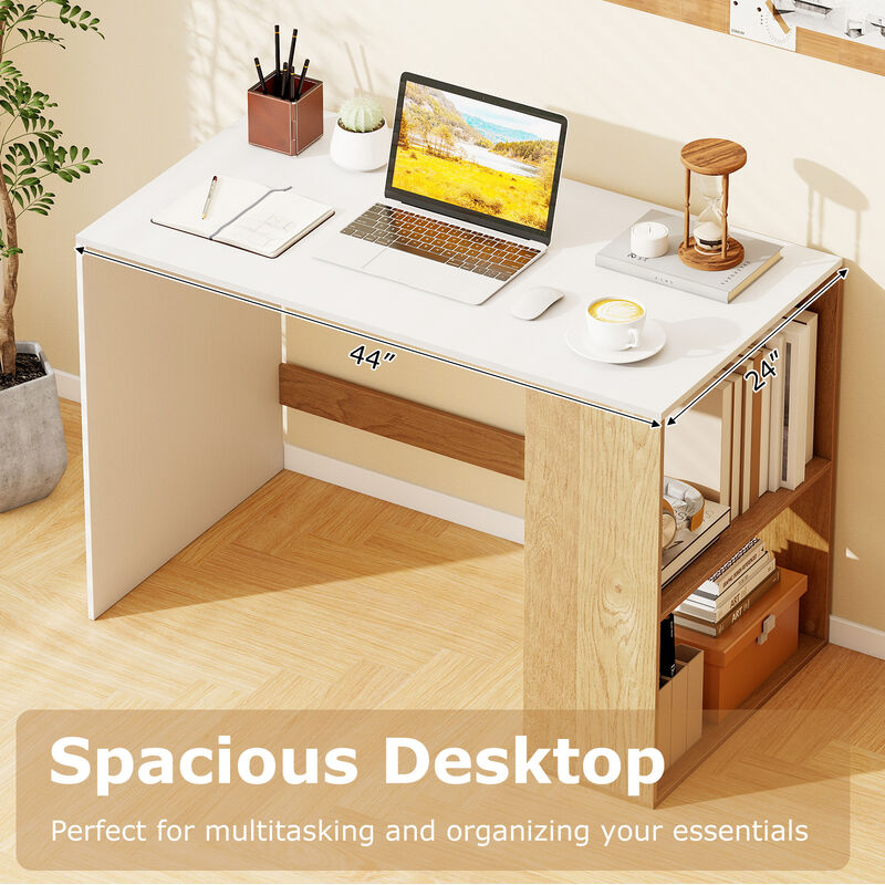 Small Space Wooden Computer Desk 44 Inch with Storage Bookshelf image number 7