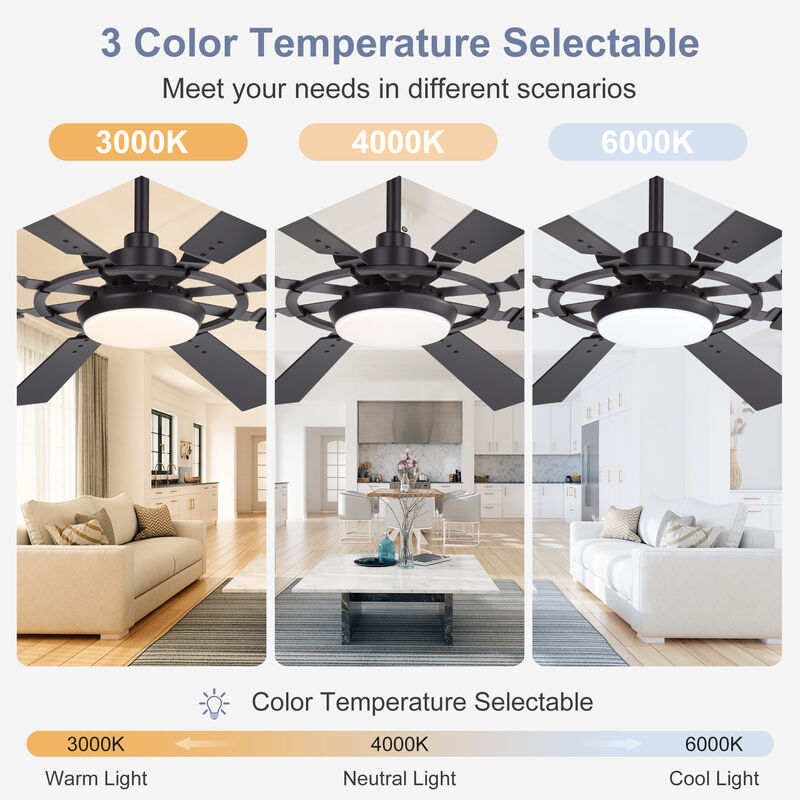 Breezary 52In LED Ceiling Fan with Light, 8 Blades, Quiet Modern Ceiling Fan, 3CCT Color Temperature, Remote Control image number 2