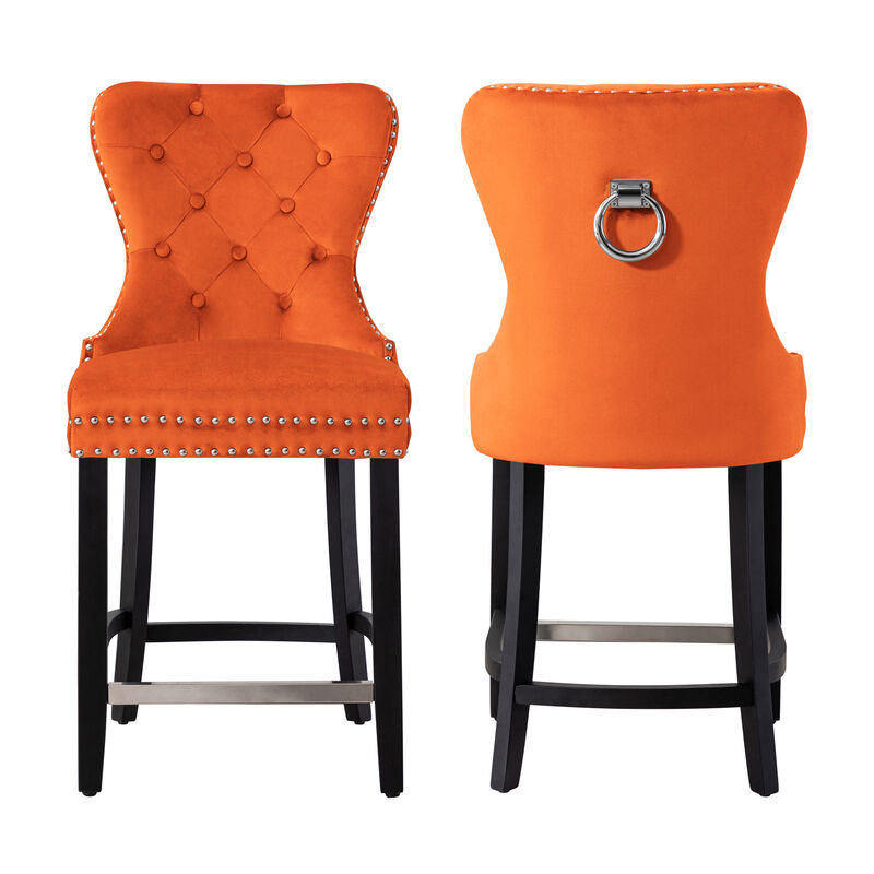 WestinTrends 24" Tufted Velvet Counter Stool (Set of 2)