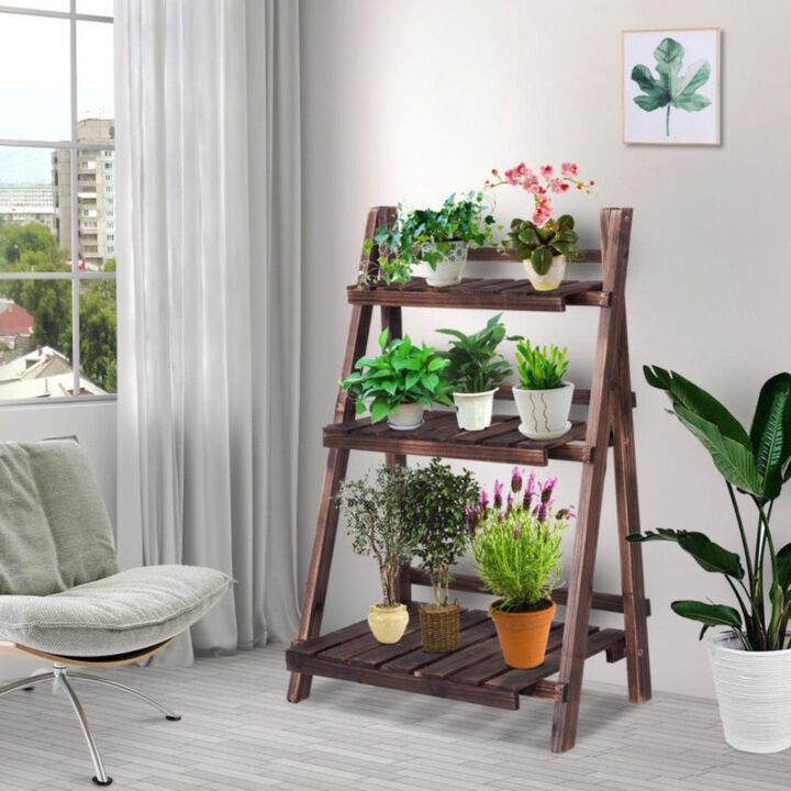 Hivvago 3 Tier Outdoor Wood Design Folding Display Flower Stand