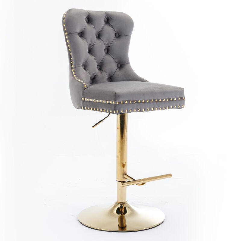 Streamdale Gray Velvet Swivel Bar Stools, Set of 2 image number 2
