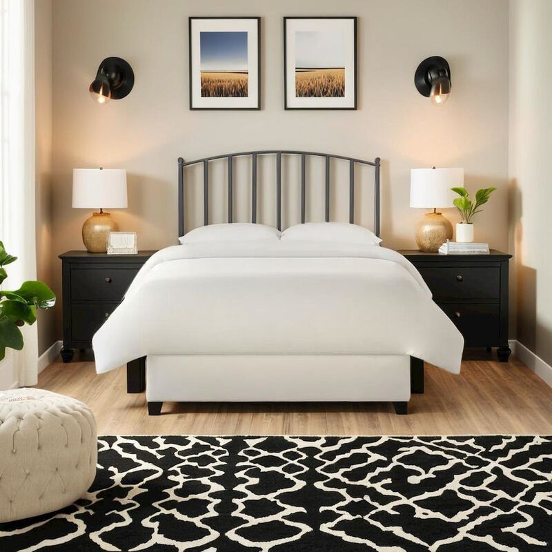 FurniFact Sleek Black Steel Headboard Designed for Full and Queen Bed Frames