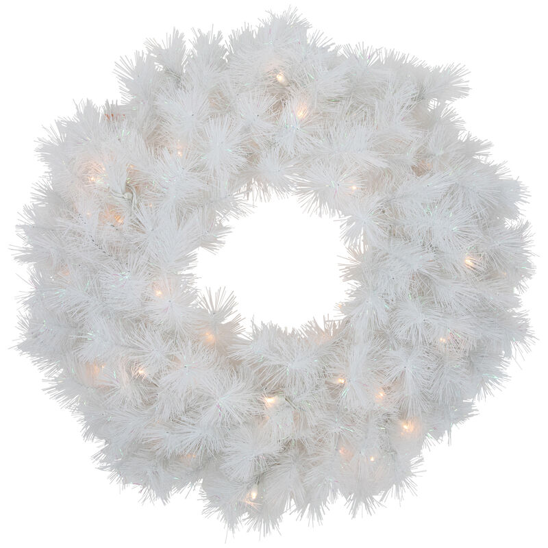 Pre-Lit White Alaskan Pine Artificial Christmas Wreath  24-Inch  Warm White LED Lights image number 0