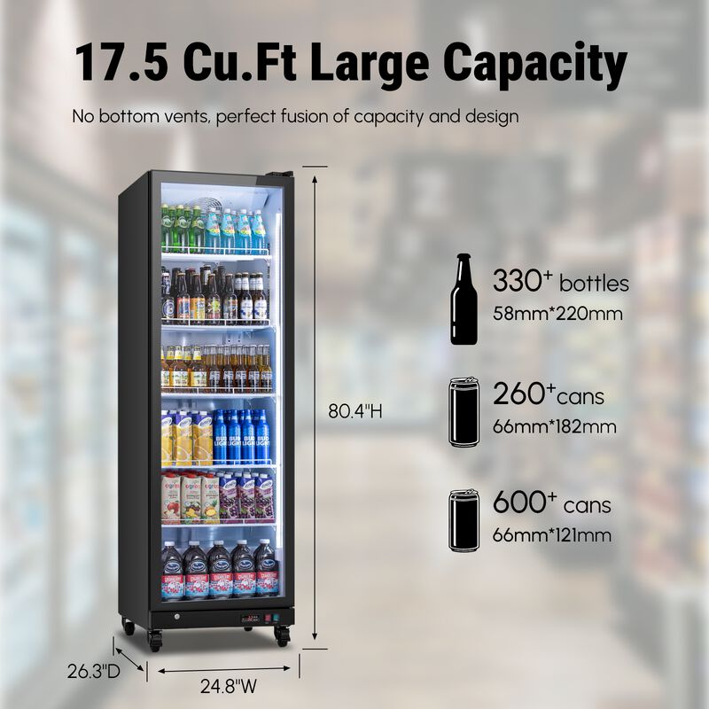 Commercial Display Beverage Refrigerator,17.84 CuFt, LED Lighting& Adjustable Shelves image number 4