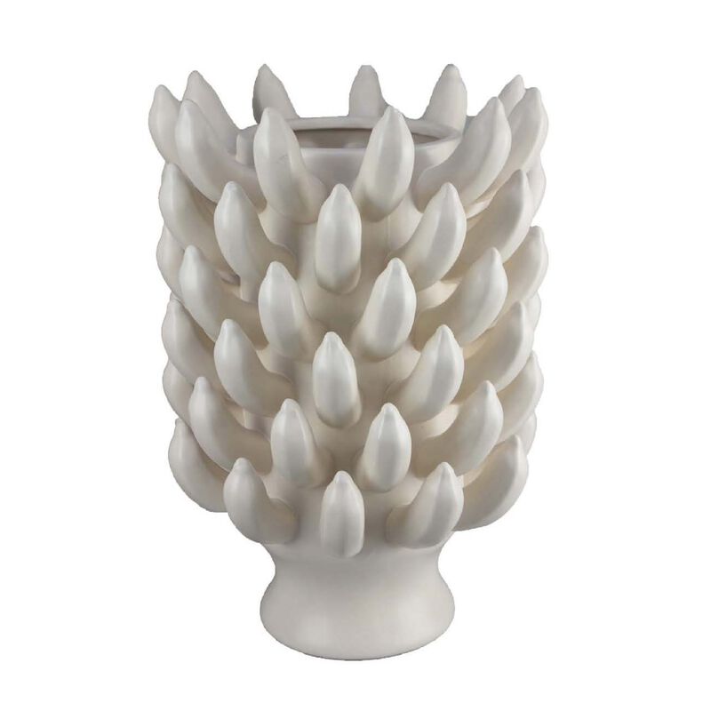 Joseph Accent Vase with Tiered Flame Accents, Ivory Ceramic 17 Inch