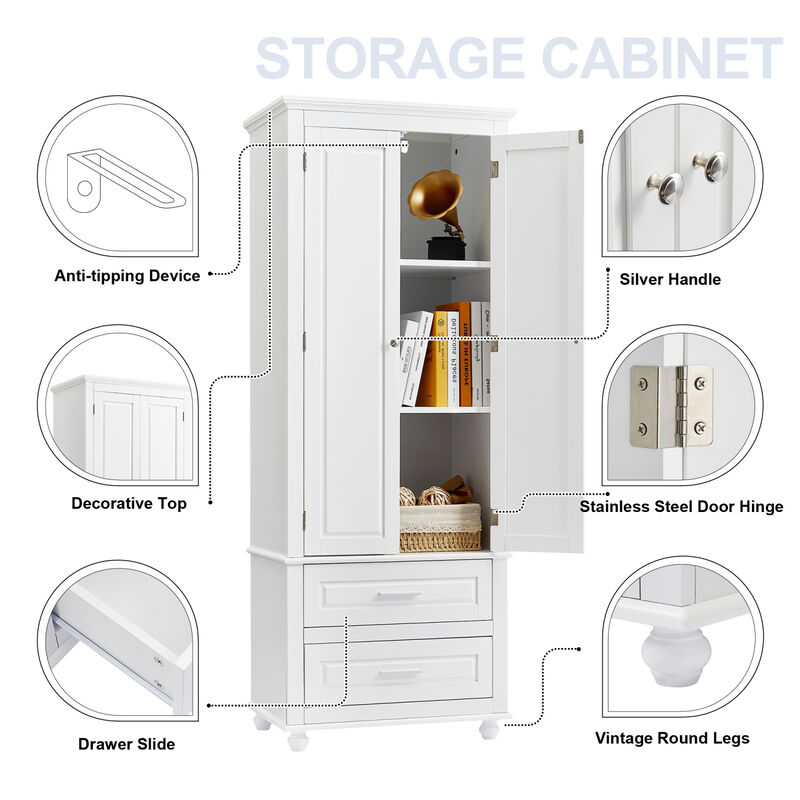 Streamdale Tall Storage Cabinet With Two Drawers For Bathroom/Office image number 4