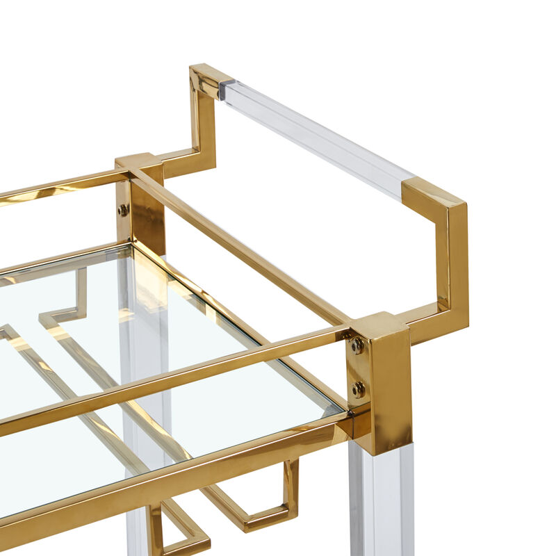 Contemporary Chrome Bar Serving Cart Tempered Glass Metal Frame (Gold) TC-14 image number 5