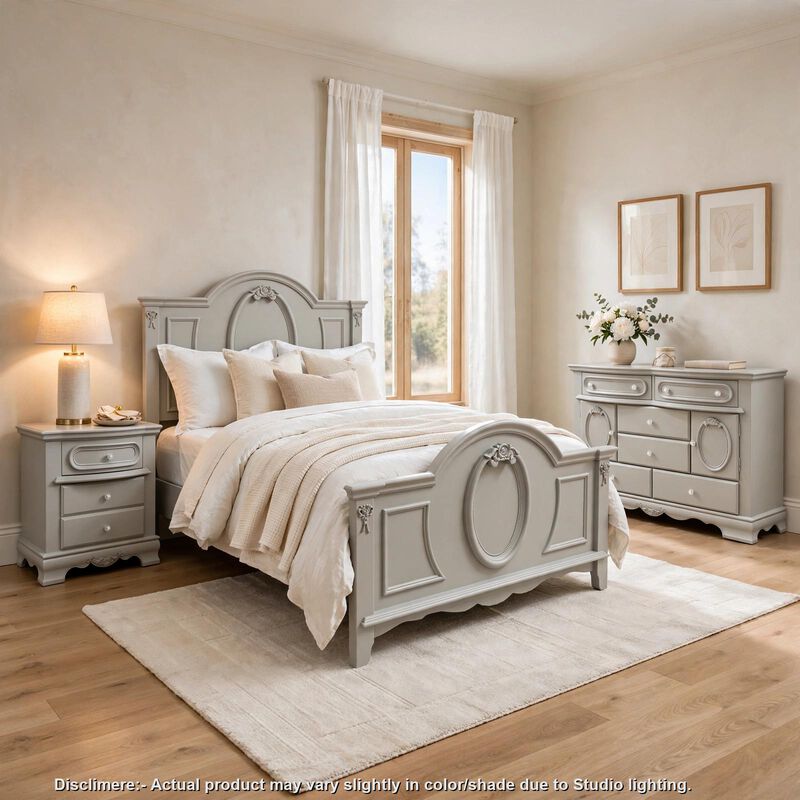 3pc Full Bedroom Set, Gray and Silver, Nightstand and Dresser image number 8