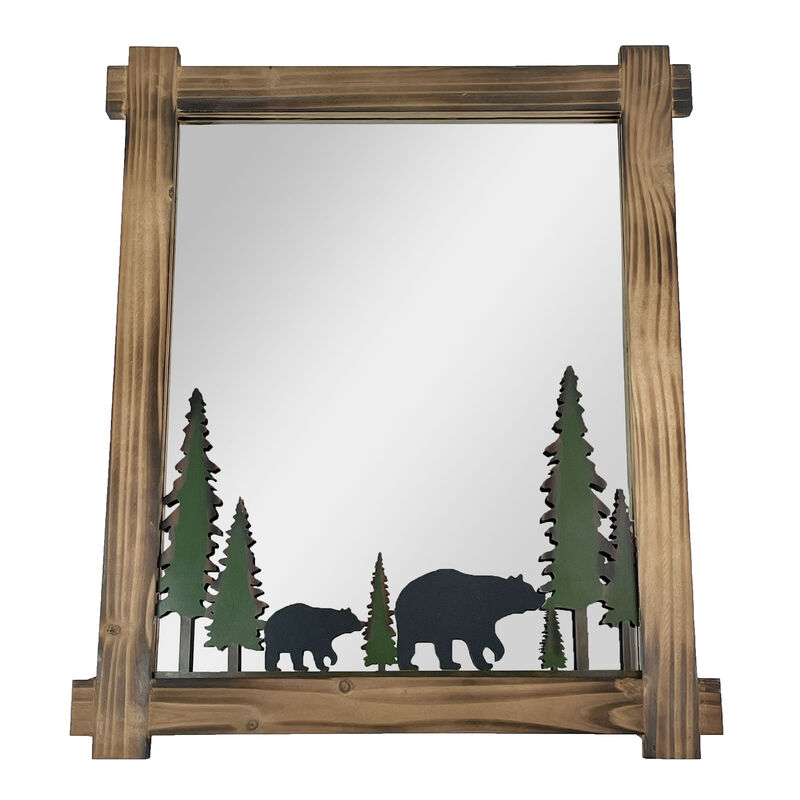 26-Inch High Black Bears Wood and Metal Wall Mirror Cabin Home Bedroom Decor image number 0