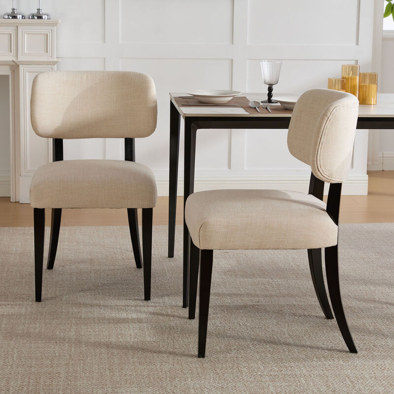 Envelor Linen Upholstered Pillow-Back Dining Chair with Black Wood Legs, Set of 2 image number 4