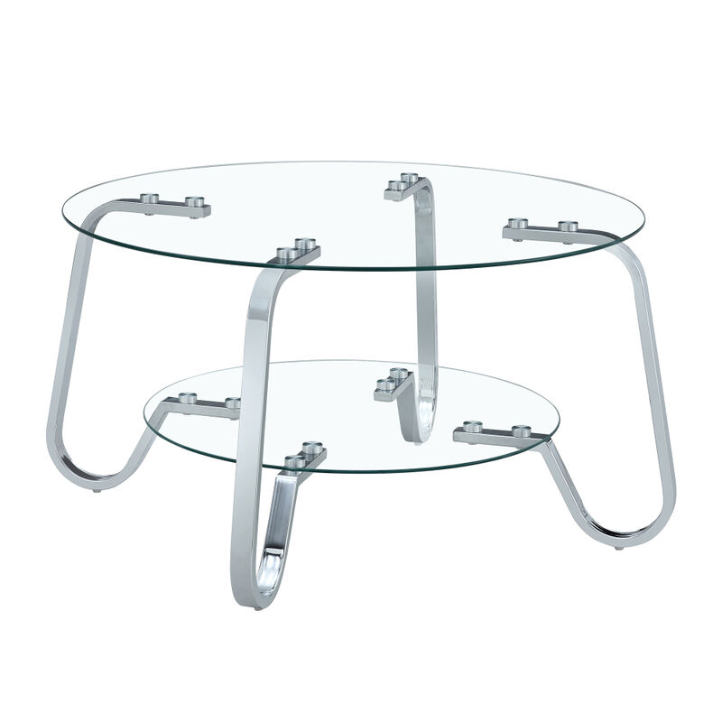 Ketwul 2-Tier Round Glass Coffee Table image number 6