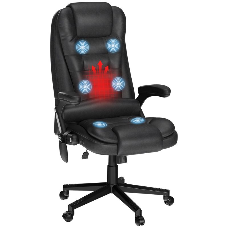 Vibrating Massage Office Chair: Heated, Linen, Reclining, Black
