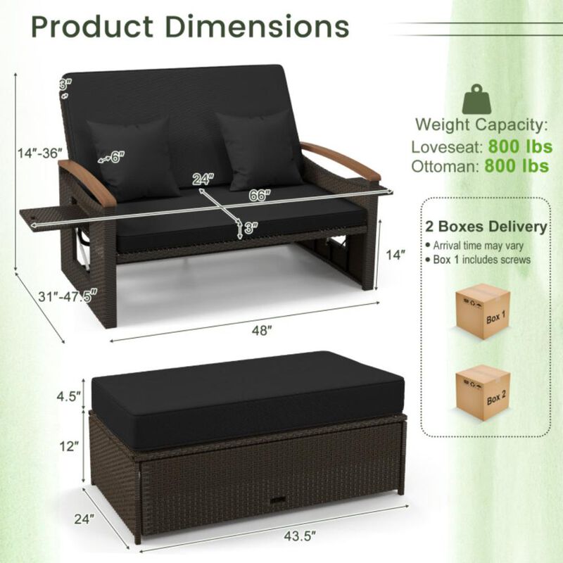 Hivvago Outdoor Wicker Daybed with Folding Panels and Storage Ottoman