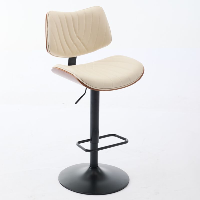 Streamdale Walnut Bentwood Bar Stool with Faux Leather Seat and Ergonomic Back image number 3
