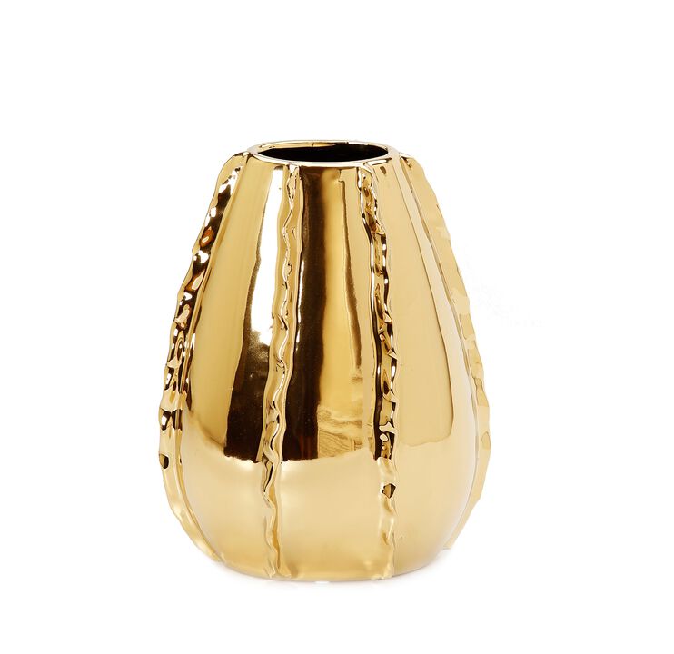 7"H Glossy Gold Tear Shaped Vase