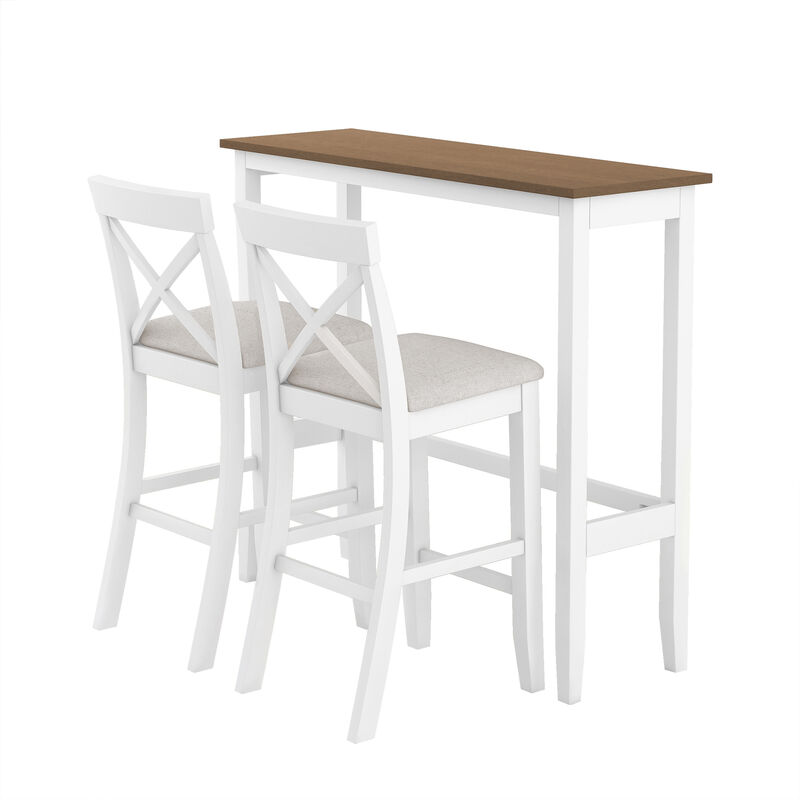 Merax Rectangular Wood Bar Height Dining Set Kitchen Breakfast Nook with 2 Chairs for Small Places