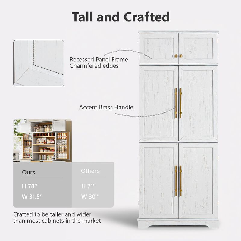 Merax Tall Farmhouse Kitchen Pantry Cabinet with 8 Door Shelves image number 5