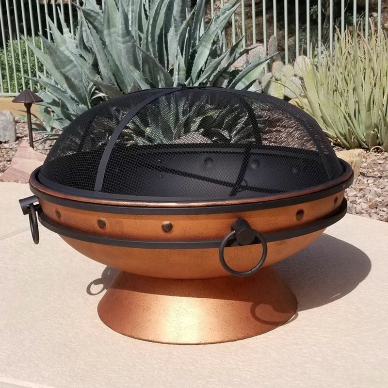 Hivvago Cauldron Steel Wood Burning Fire Pit with Spark Screen
