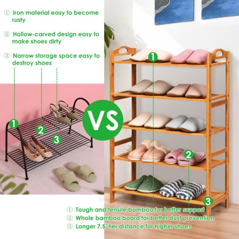 Hivvago 5-Tier Bamboo FreeStanding Shoe Rack-Natural