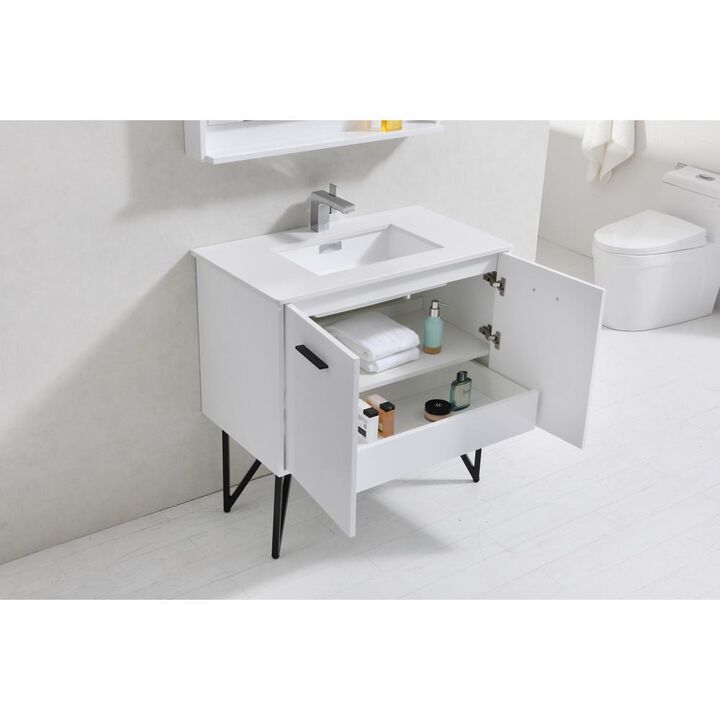 Kubebath Bosco 36 Modern Bathroom Vanity w/ Quartz Countertop and Matching Mirror