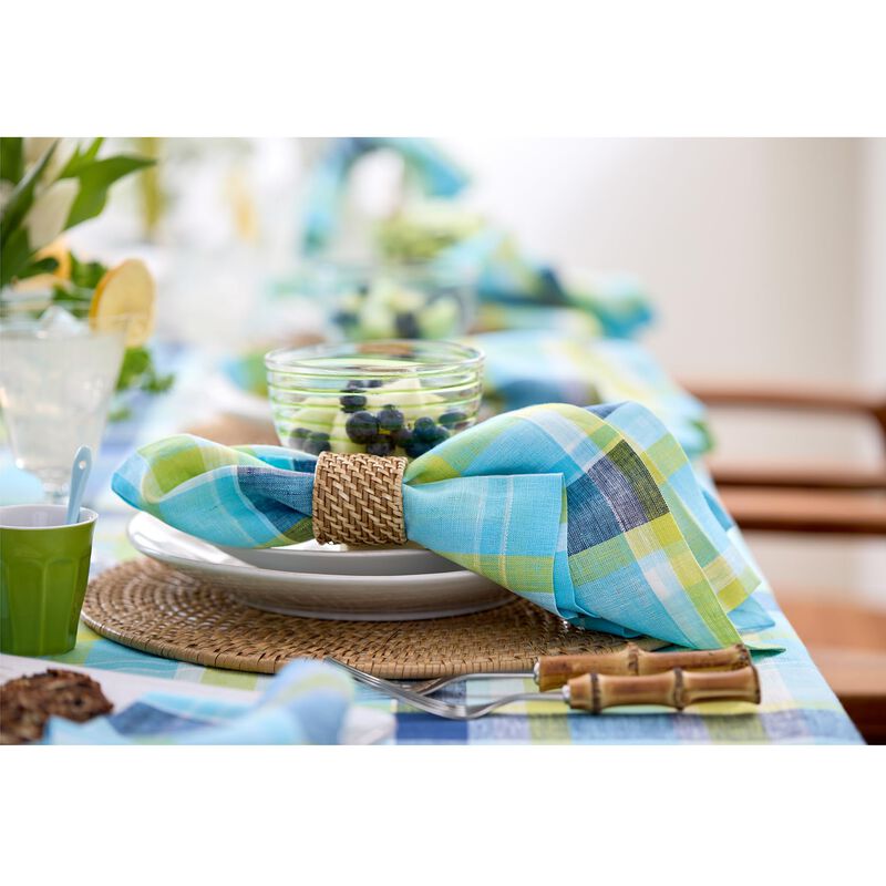 Solino Home 100% Pure Linen Dinner Napkins 20 x 20 Inch Set of 4 - Summer Madras Plaid