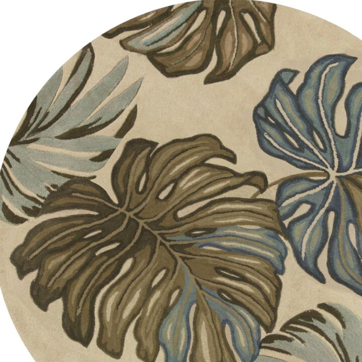 HomeRoots Wool Tropical Botanical Hand Tufted Round Rug