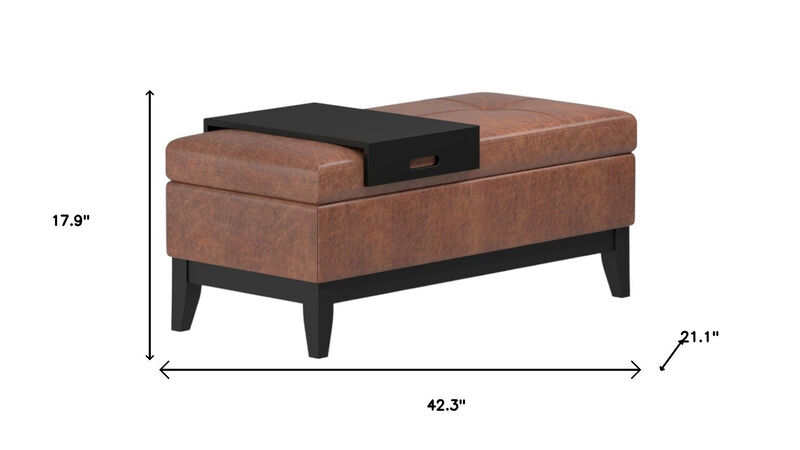 HomeRoots 42" Black and Dark Brown Tufted Faux Leather and Solid Wood Upholstered Storage Bench With Tray image number 6