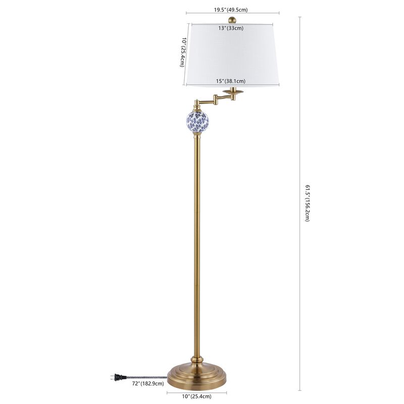 Aveiro 61.5" Classic Midcentury Iron LED Floor Lamp, Brass Gold