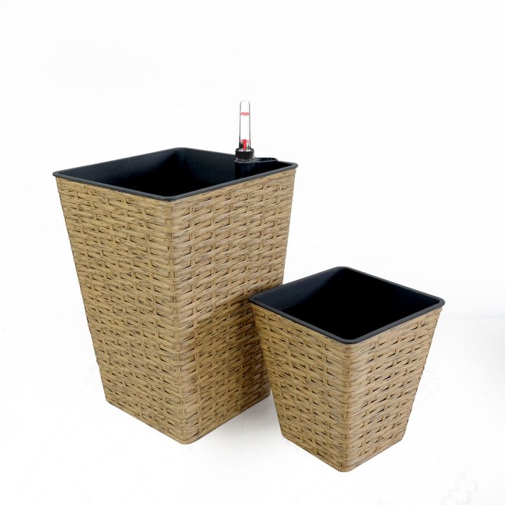 2-Pack Smart Self-watering Square Hand Woven Wicker Planter for Indoor and Outdoor
