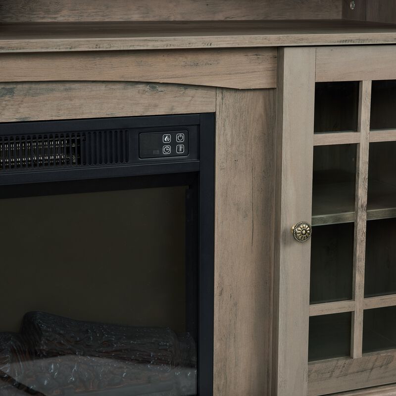 Mondawe Farmhouse Rattan TV Stand Console With Fireplace, Suitable For Storage Of TV Under 70 Inches image number 4