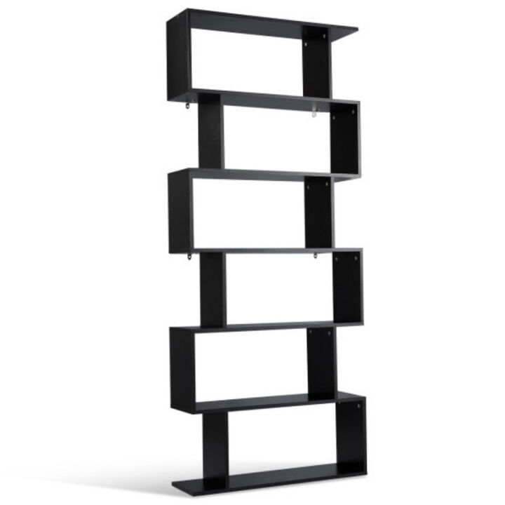 6-Tier S-Shaped Bookcase Z-Shelf Style Storage Bookshelf